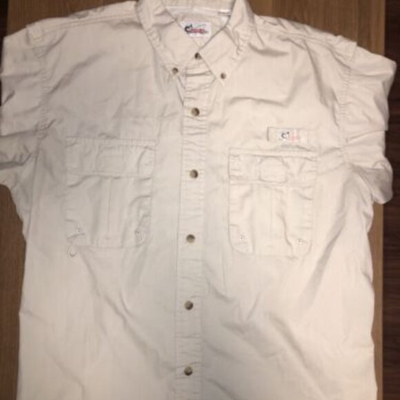 Worldwide Sportsman Button Up Shirt Adult Large Beige Fish Outdoor Short Sleeve - Picture 1 of 12